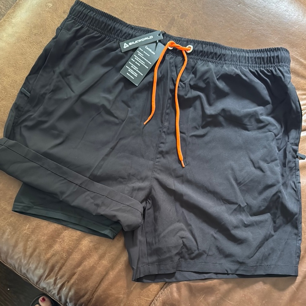 Amazon Men's Swim Trunks - Black with Orange Drawstring